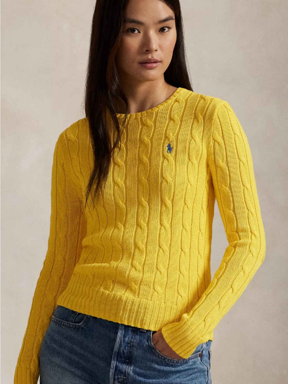 Ralph Lauren Bright Yellow cotton Cable-Knit Crew Sweater M